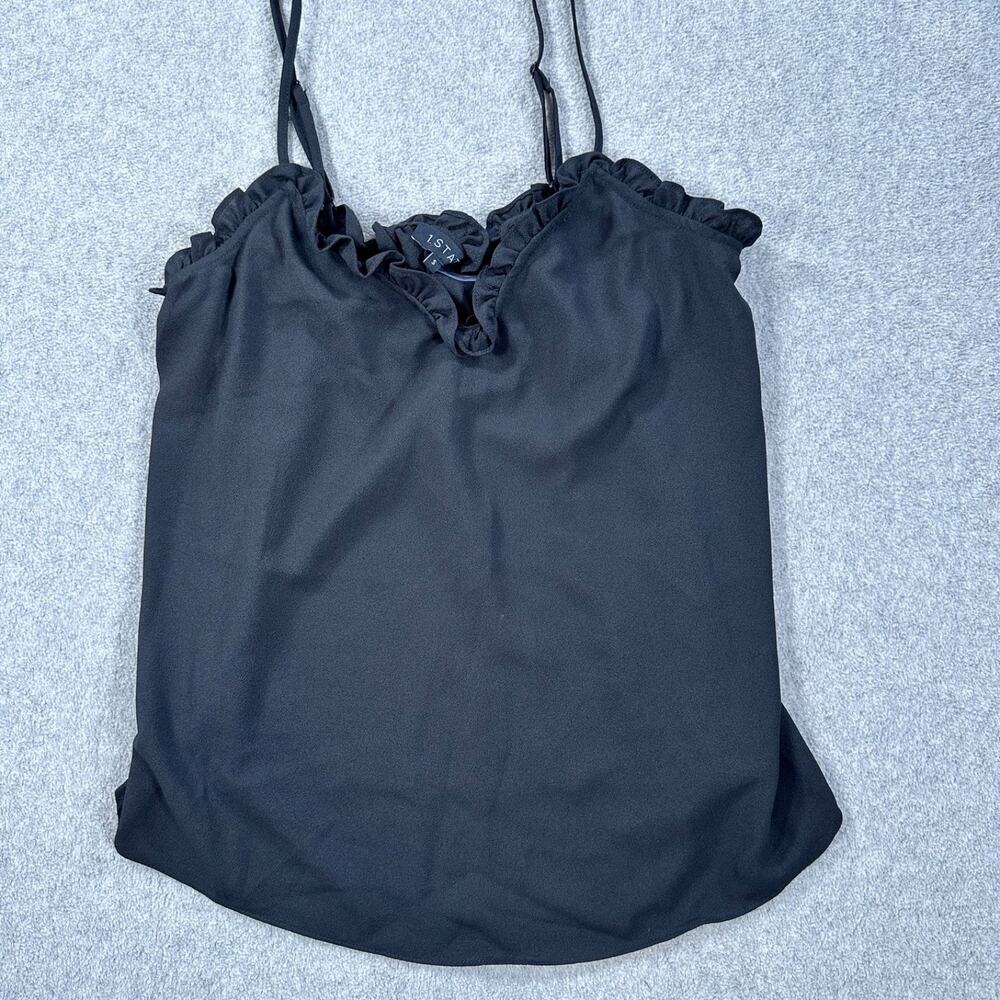 1.State Black V-Neck Ruffle Camisole Tank Top Women's Small Spaghetti Strap